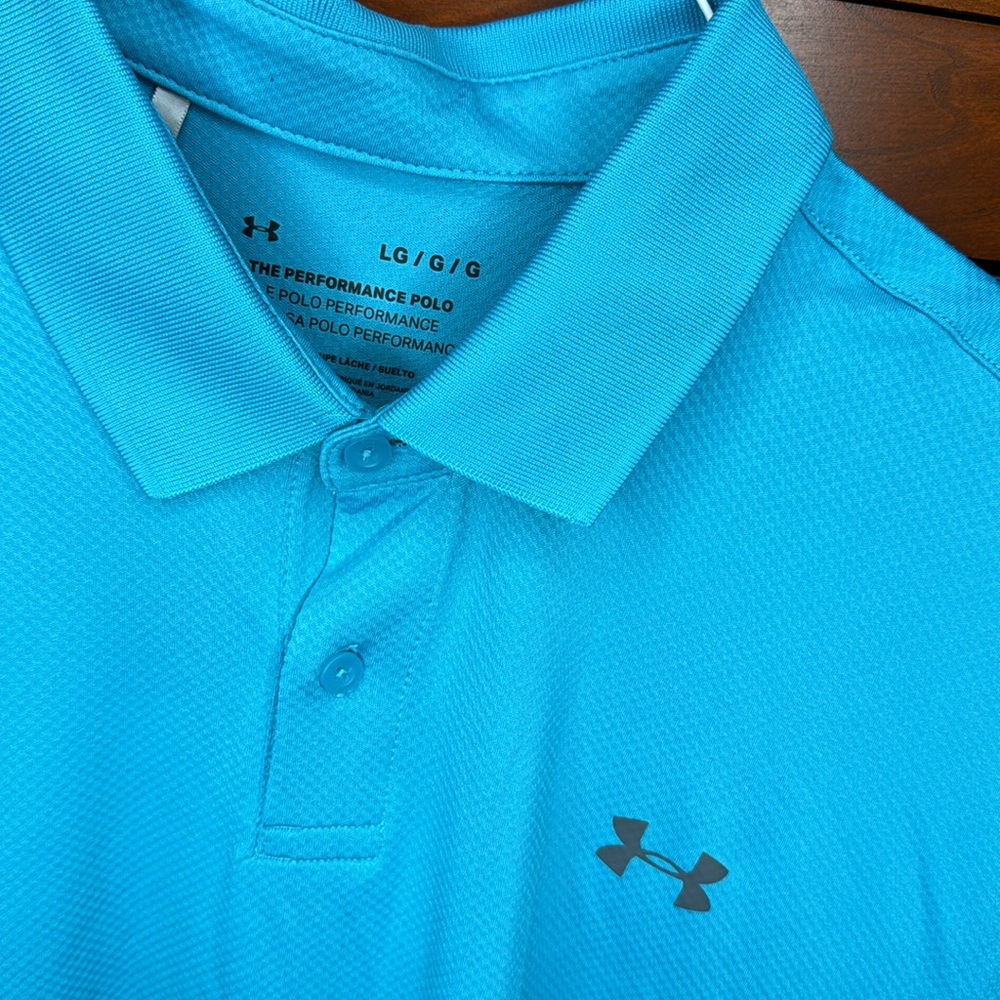 Under armor men’s L turquoise performance polo, worn once, excellent condition - Picture 2 of 3